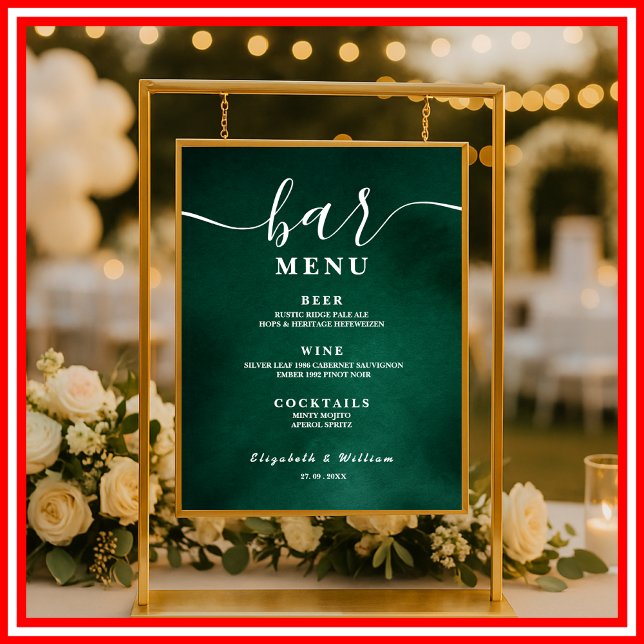  Emerald Green Wedding Bar Menu  Poster (Von Creator hochgeladen)