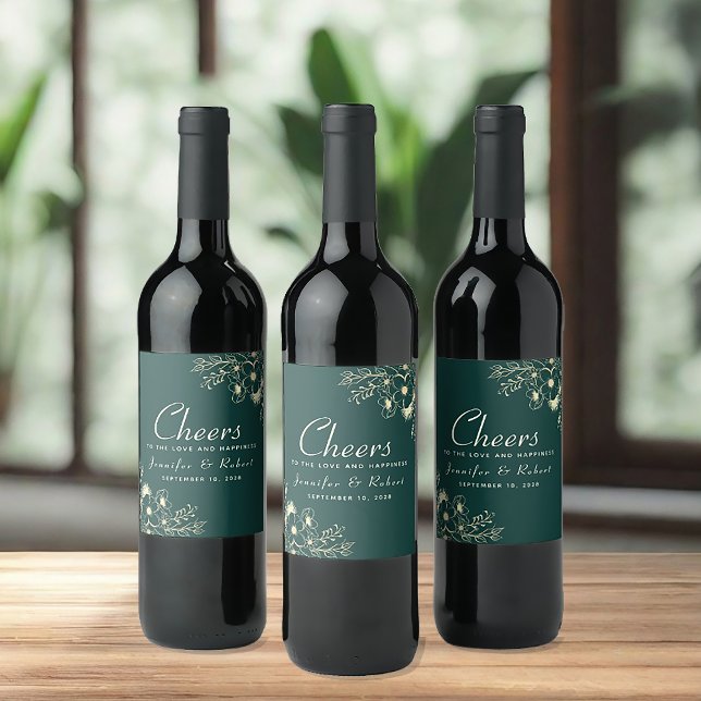 Emerald Green Wedding Cheers Wine Label Weinetikett (Von Creator hochgeladen)
