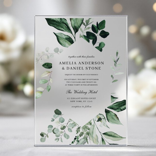 Emerald Green Wedding Eucalyptus Greenery Elegant Acryleinladungen (Von Creator hochgeladen)