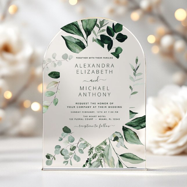 Emerald Green Wedding Eucalyptus Greenery Elegant Acryleinladungen (Von Creator hochgeladen)