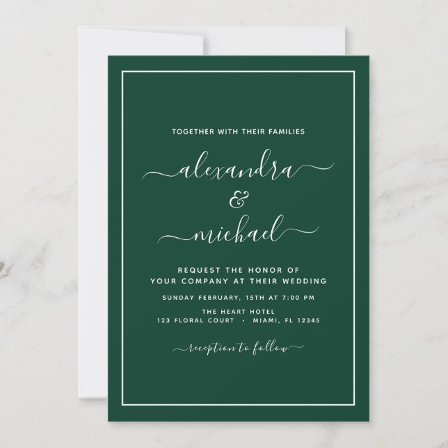 Emerald Green Wedding Modern Typografy Einladung (Vorderseite)