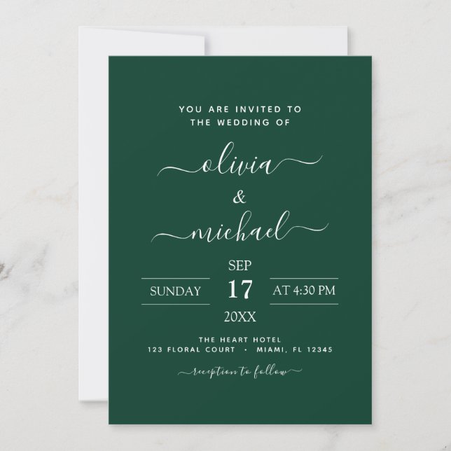 Emerald Green Wedding Modern Typografy Einladung (Vorderseite)