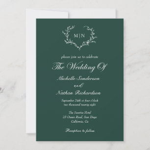 Emerald Green Wedding Monogram Einladung