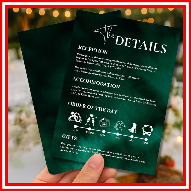 Emerald Green Wedding Order of Events Einladung (Von Creator hochgeladen)