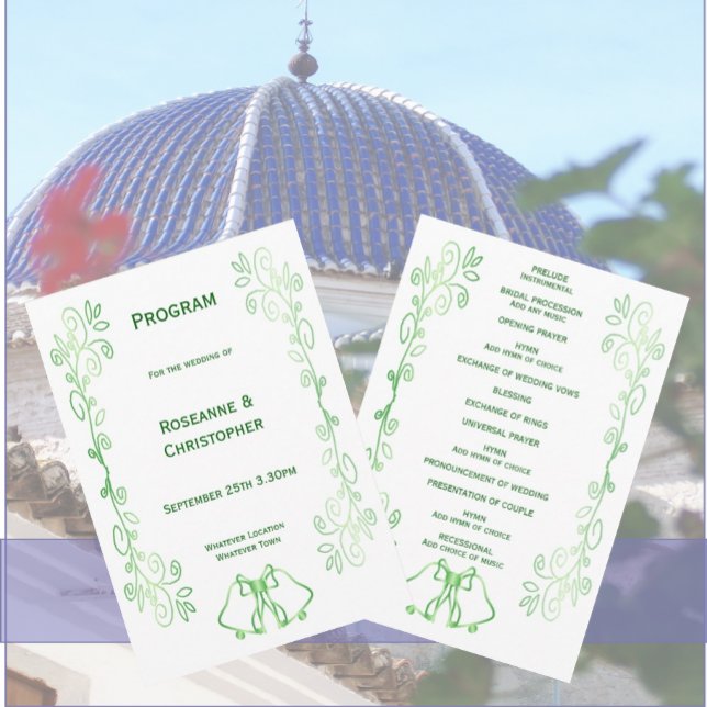Emerald Green Wedding Program Bells Scrollwork Programm (Emerald green wedding church program bells and scrollwork design)