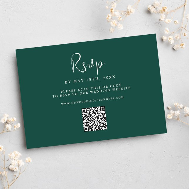 Emerald Green Wedding QR Code RSVP Karte (Emerald Green Wedding QR Code RSVP Card)