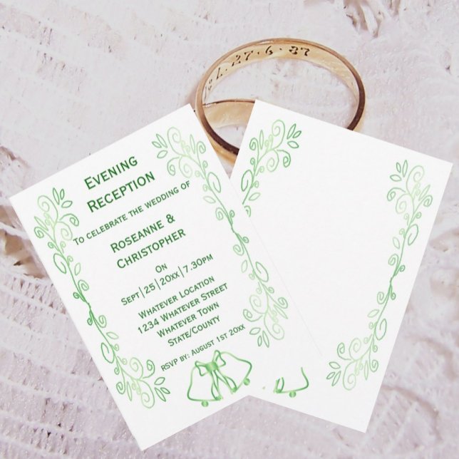 Emerald Green Wedding Reception Einladungen (Emerald green wedding reception invitation bells and scrollwork)