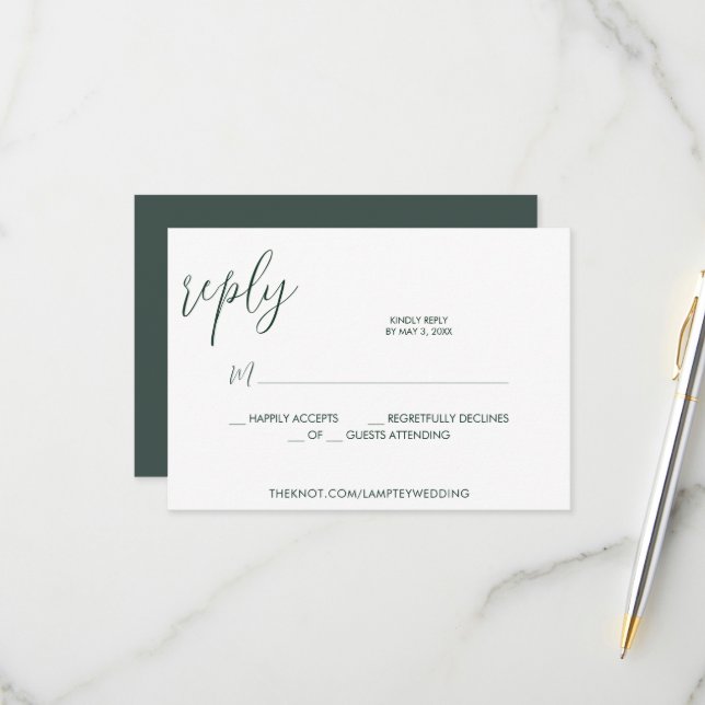 Emerald Green Wedding RSVP Calligraphy Simple Karte (Vorderseite/Rückseite Beispiel)