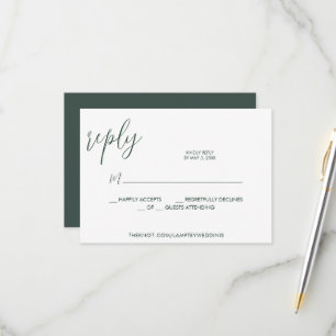 Emerald Green Wedding RSVP Calligraphy Simple Karte