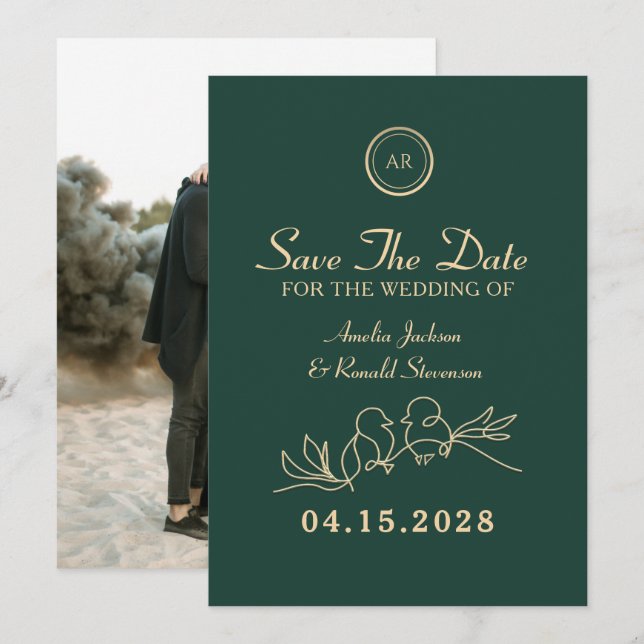 Emerald Green Wedding Save The Date (Vorne/Hinten)