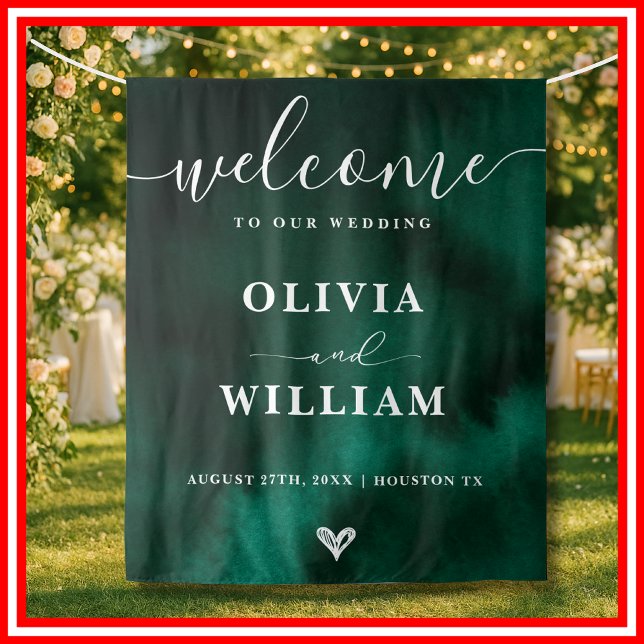 Emerald Green Wedding Welcome Sign Backdrop Wandteppich (Von Creator hochgeladen)