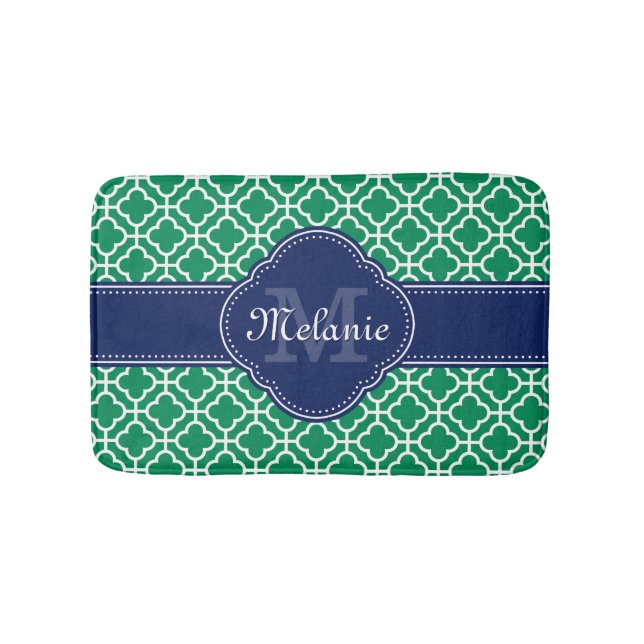 Emerald Green Whart marokkanisches Pattern Navy Mo Badematte (Vorderseite)