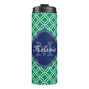 Emerald Green Whart marokkanisches Pattern Navy Mo Thermosbecher