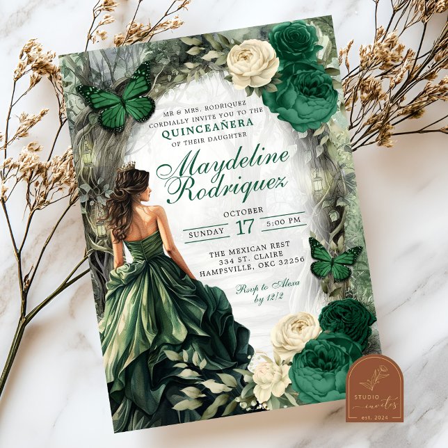 Emerald Green Whimsical Forest Quinceanera Einladung (Von Creator hochgeladen)