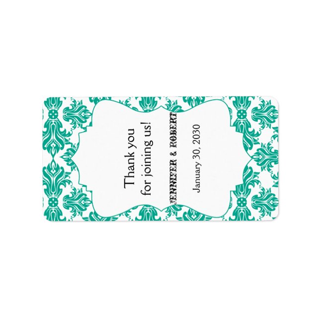Emerald Green White Damask Wedellip Balm Label Adressaufkleber (Vorne)