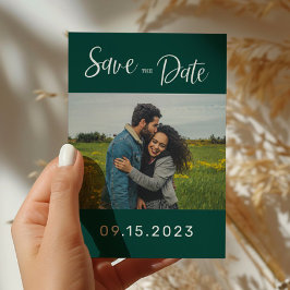 Emerald Green White Foto Wedding Save the Date Postkarte