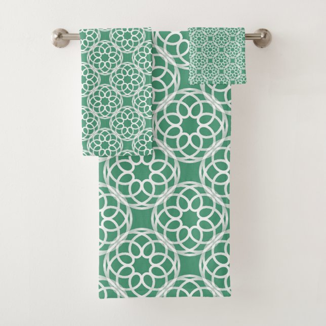 Emerald Green White Geometric Seamless Muster Badhandtuch Set (Insitu)