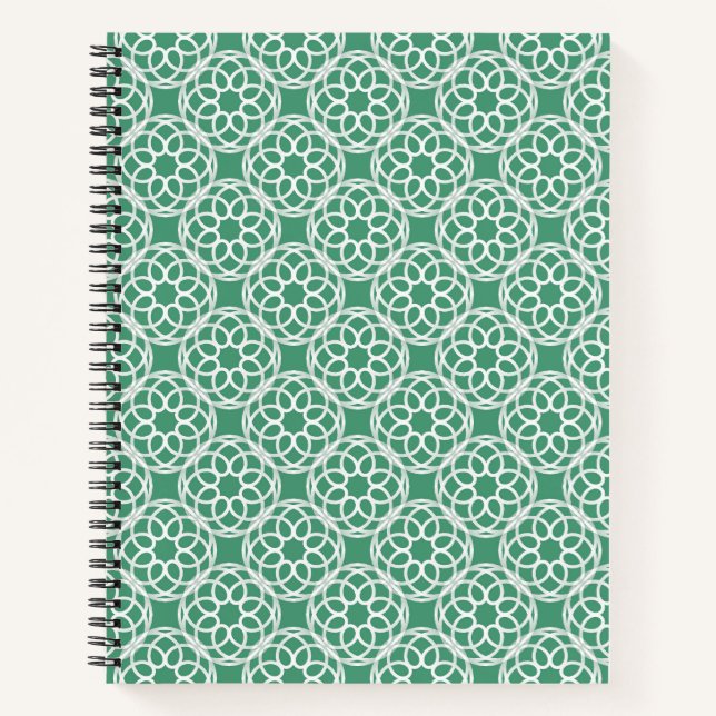 Emerald Green White Geometric Seamless Muster Notizbuch (Vorderseite)
