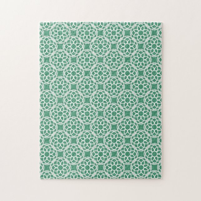 Emerald Green White Geometric Seamless Muster Puzzle (Vertikal)