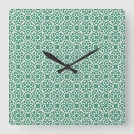 Emerald Green White Geometric Seamless Muster Quadratische Wanduhr