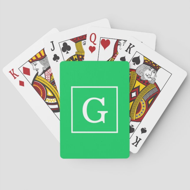 Emerald Green White Gerahmt Initial Monogram Spielkarten (Rückseite)