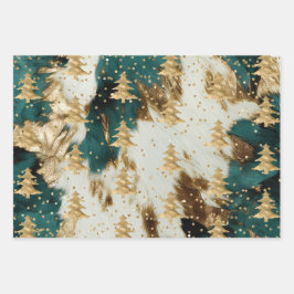 Emerald Green White Gold Weihnachtsbaum Geschenkpapier Set