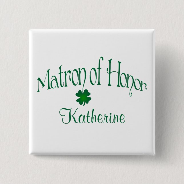 Emerald Green, White Kleeblatt Matron of Honor But Button (Vorderseite)