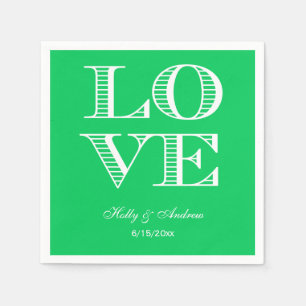 Emerald Green, White LIEBE Napkins Serviette