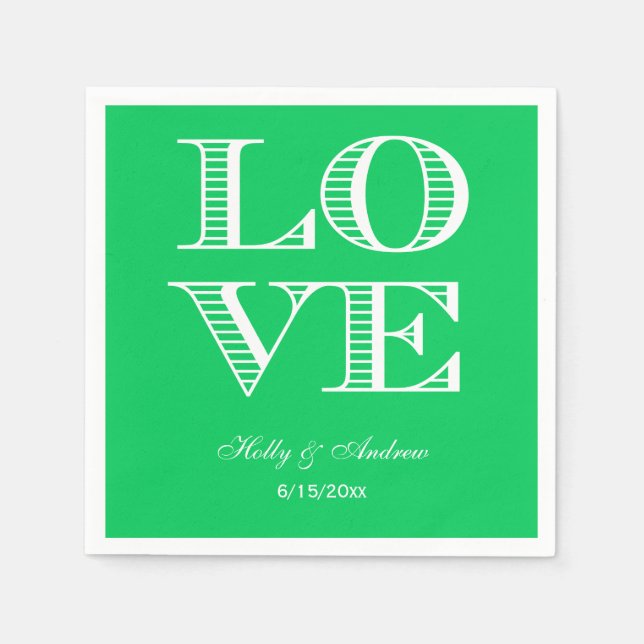 Emerald Green, White LIEBE Napkins Serviette (Vorderseite)