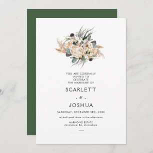 Emerald Green White Protea Pampas Wedding Invitati Einladung