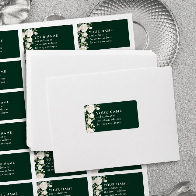 Emerald Green White Roses UAWG Envelope-Adresse Adressaufkleber (Address Labels - perfect for RSVP envelopes - from Princess Dress and Roses Quinceanera Collection)