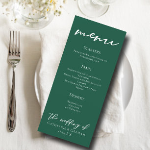 Emerald Green White Typografy Forest Wedding Menükarte