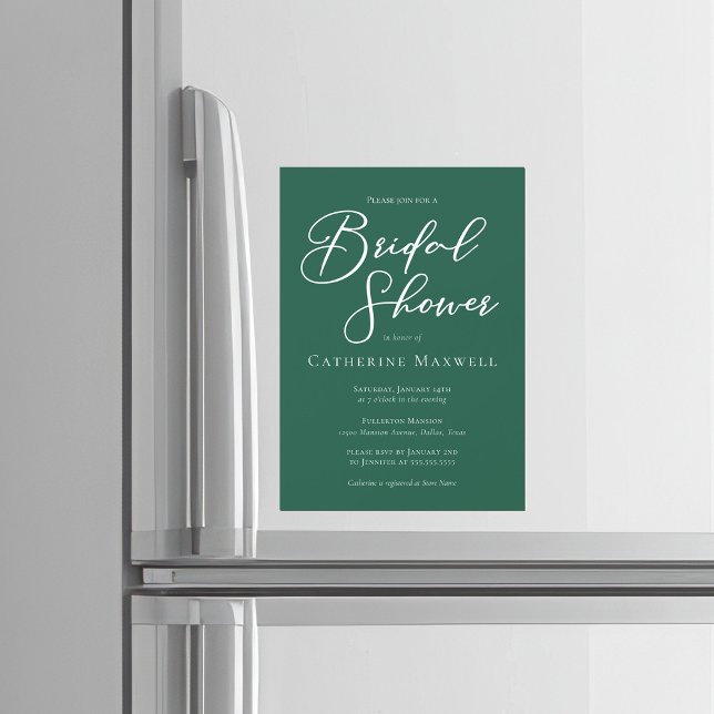 Emerald Green White Typography Bridal Shower Magneteinladung (Von Creator hochgeladen)