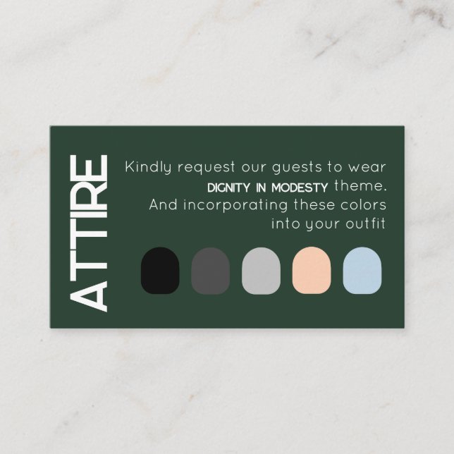Emerald Green White Wedding Kleid Code Card Begleitkarte (Vorderseite)