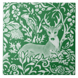 Emerald Green Woodland Animal Hirsche Igel Floral Fliese