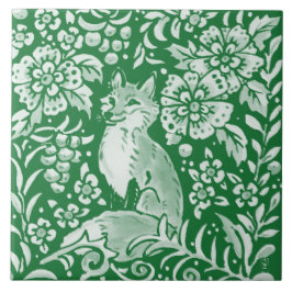 Emerald Green Woodland Niedlich Fox Intricated Flo Fliese
