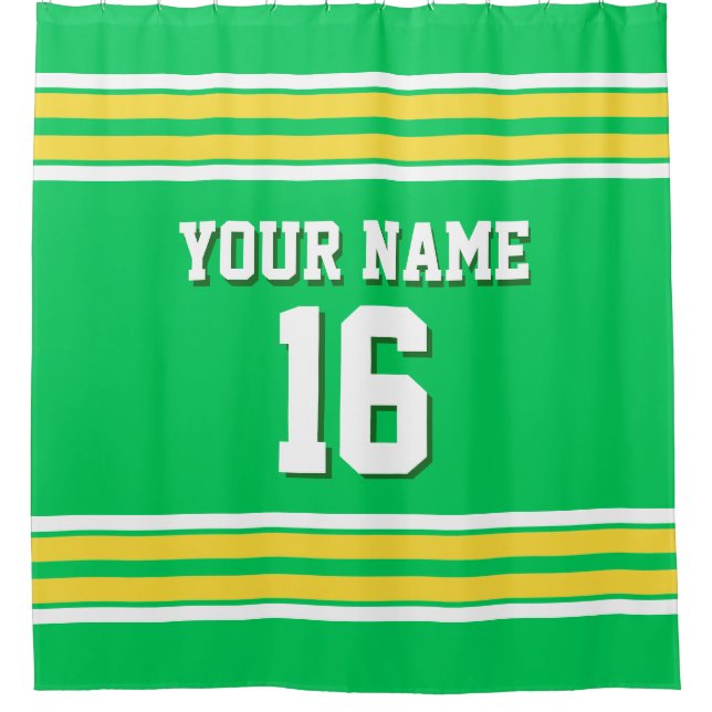 Emerald Green Yellow White Stripes Sports Jersey Duschvorhang (Vorderseite)