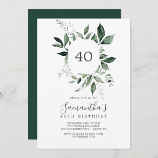 Emerald Greenery 40. Geburtstag Einladung