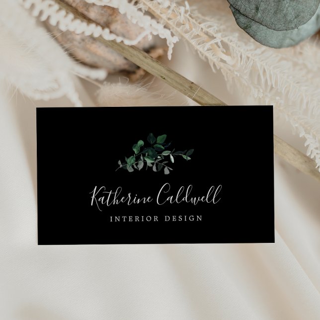 Emerald Greenery | Black Business Card Visitenkarte (Von Creator hochgeladen)