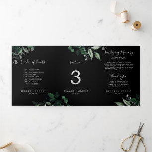 Emerald Greenery Black Drei-Falten Tischnummer Zei Dreifach-gefaltete Programmkarte