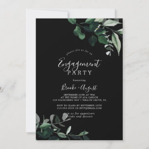 Emerald Greenery Black Engagement Party Einladung