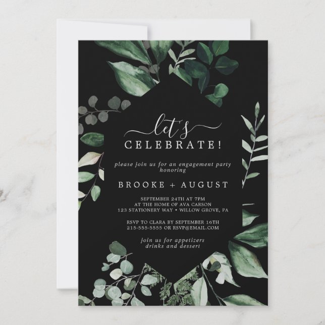 Emerald Greenery | Black Let's Celebrate Einladung (Vorderseite)
