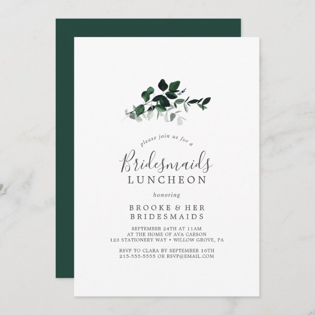 Emerald Greenery Bridesmaids Luncheon Einladung (Vorne/Hinten)