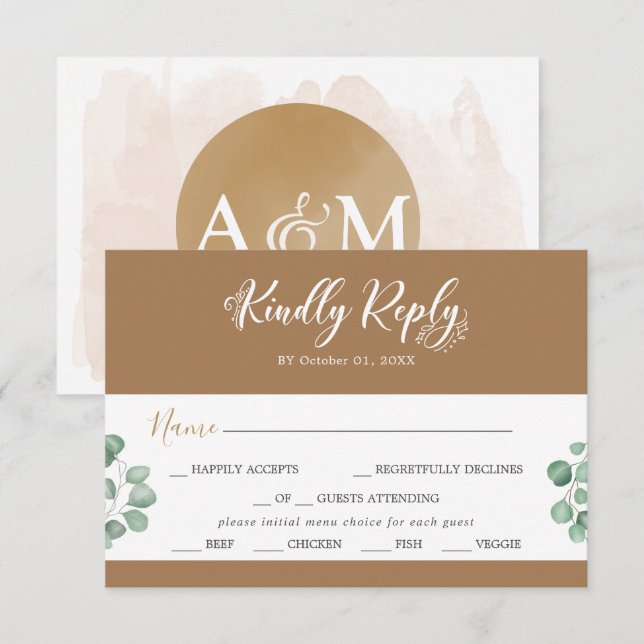 Emerald Greenery Coordinate Menü Auswahl RSVP Kart Karte (Vorne/Hinten)