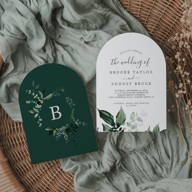 Emerald Greenery Elegant Modernes Boho Arch Weddin Einladung (Emerald Greenery Elegant Modern Boho Arch Wedding Invitation)