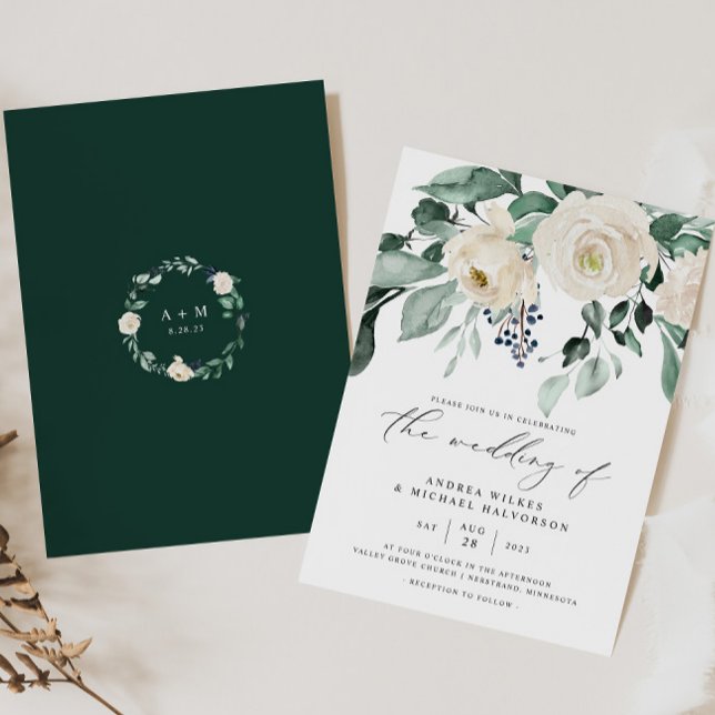 Emerald Greenery Elegant Wedding Einladung (Emerald Greenery Wedding Invitation - Boho Woodsy Rustic Elegant Wedding)