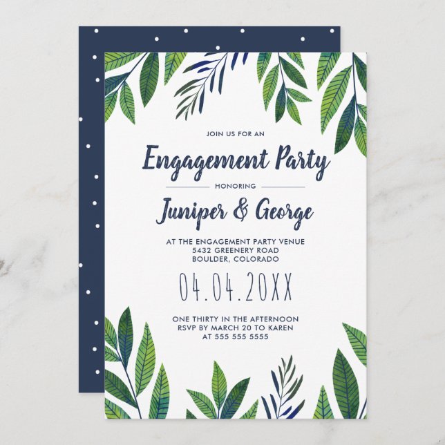 Emerald Greenery Engagement Party Einladung (Vorne/Hinten)