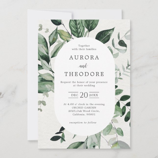 Emerald Greenery Eucalyptus Botanical Wedding Invi Einladung (Vorderseite)