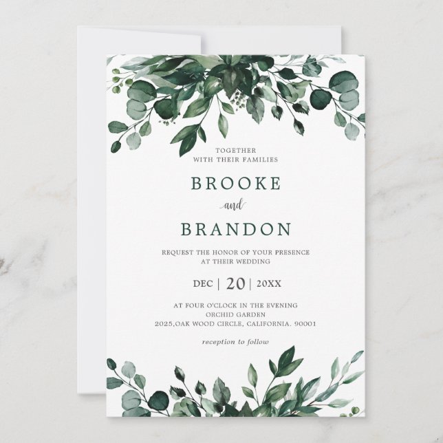 Emerald Greenery Eucalyptus Botanical Wedding Invi Einladung (Vorderseite)