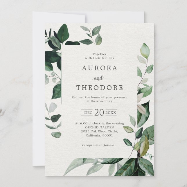 Emerald Greenery Eucalyptus Botanical Wedding Invi Einladung (Vorderseite)